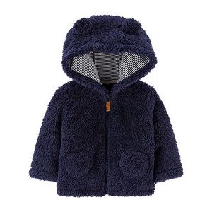 Carter’s Baby Boy Hooded Sherpa Zip-Up Jacket, Navy Blue, 18 months